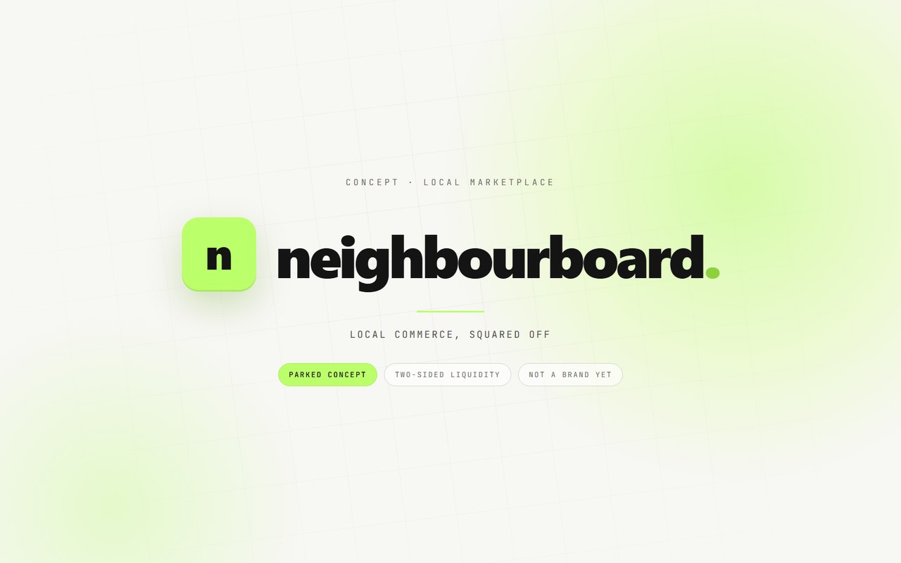 Neighbourboard concept identity — a lime squared n mark beside the black wordmark on a pale map grid